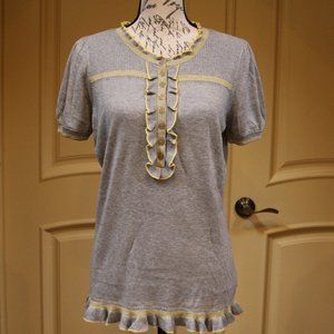 Juicy Couture Gray Ruffle Top With Yellow Accent